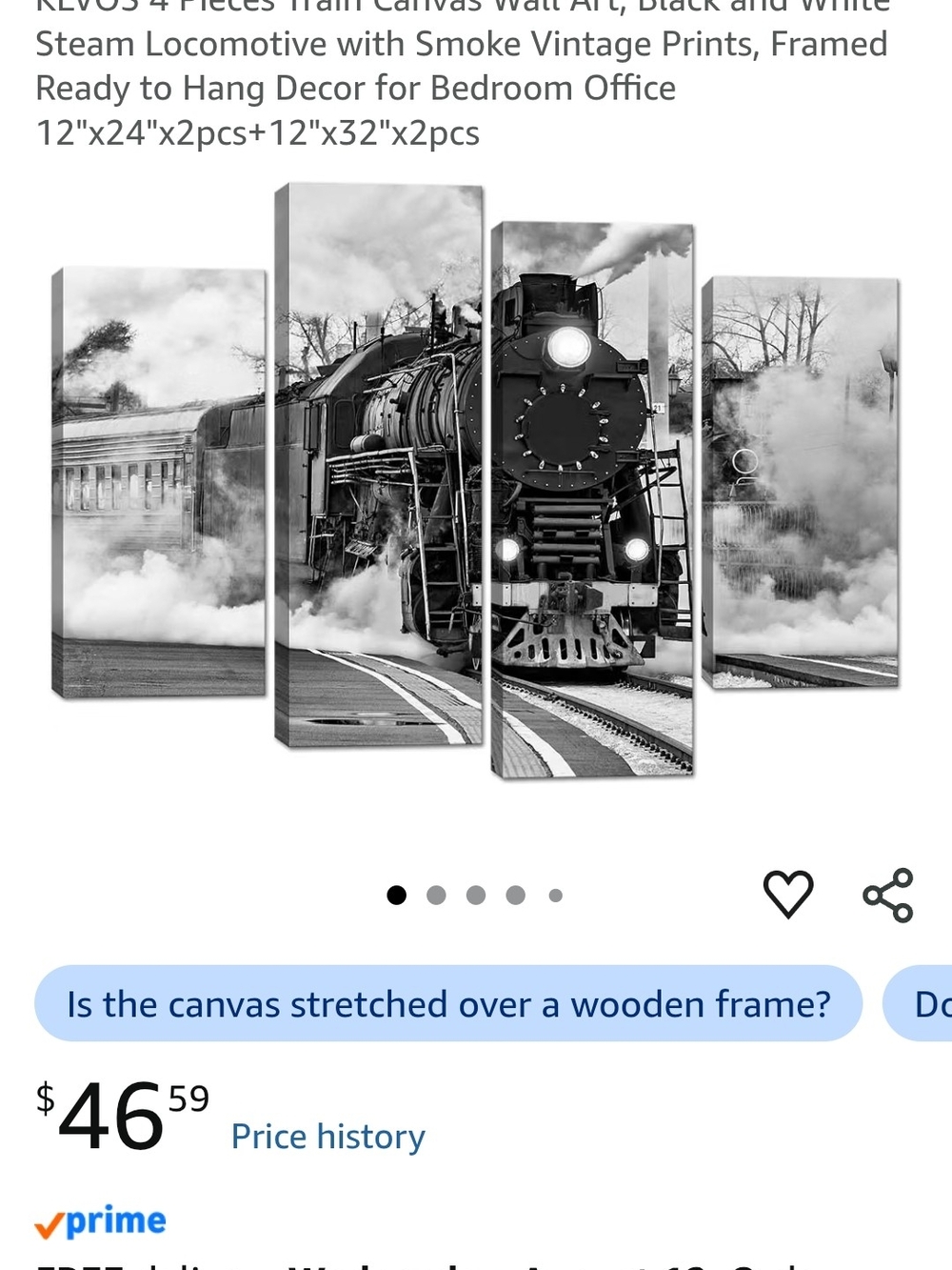 Steam Locomotive Black & White Canvas Wall Art – 4-Piece Set